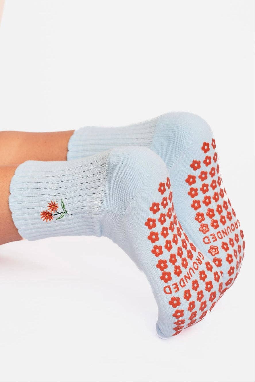 Baby Blue Flower Grip Socks