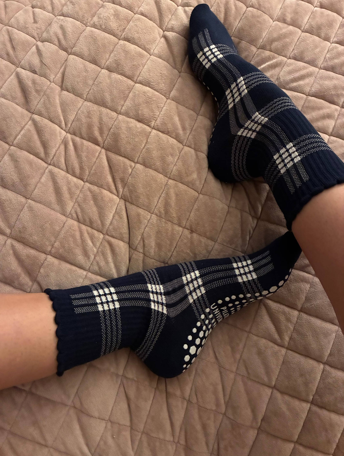BROOKLYN PLAID NAVY grip socks by Pilates University 1883 — product image 8