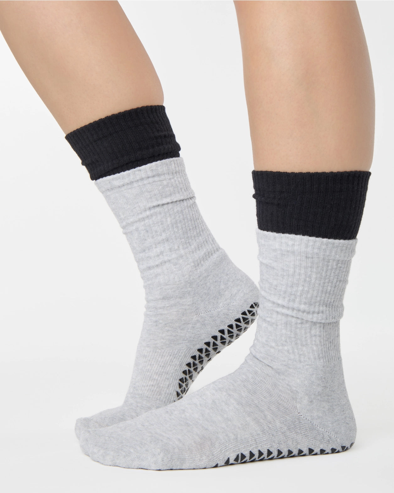 Double Cuff Crew Grip Sock | Grey