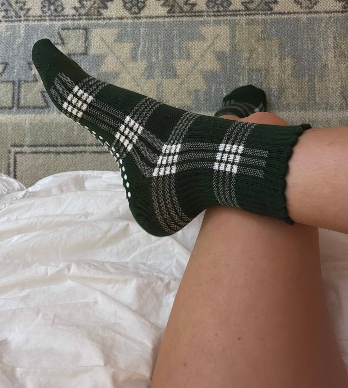 BROOKLYN PLAID GREEN grip socks by Pilates University 1883 — product image 5