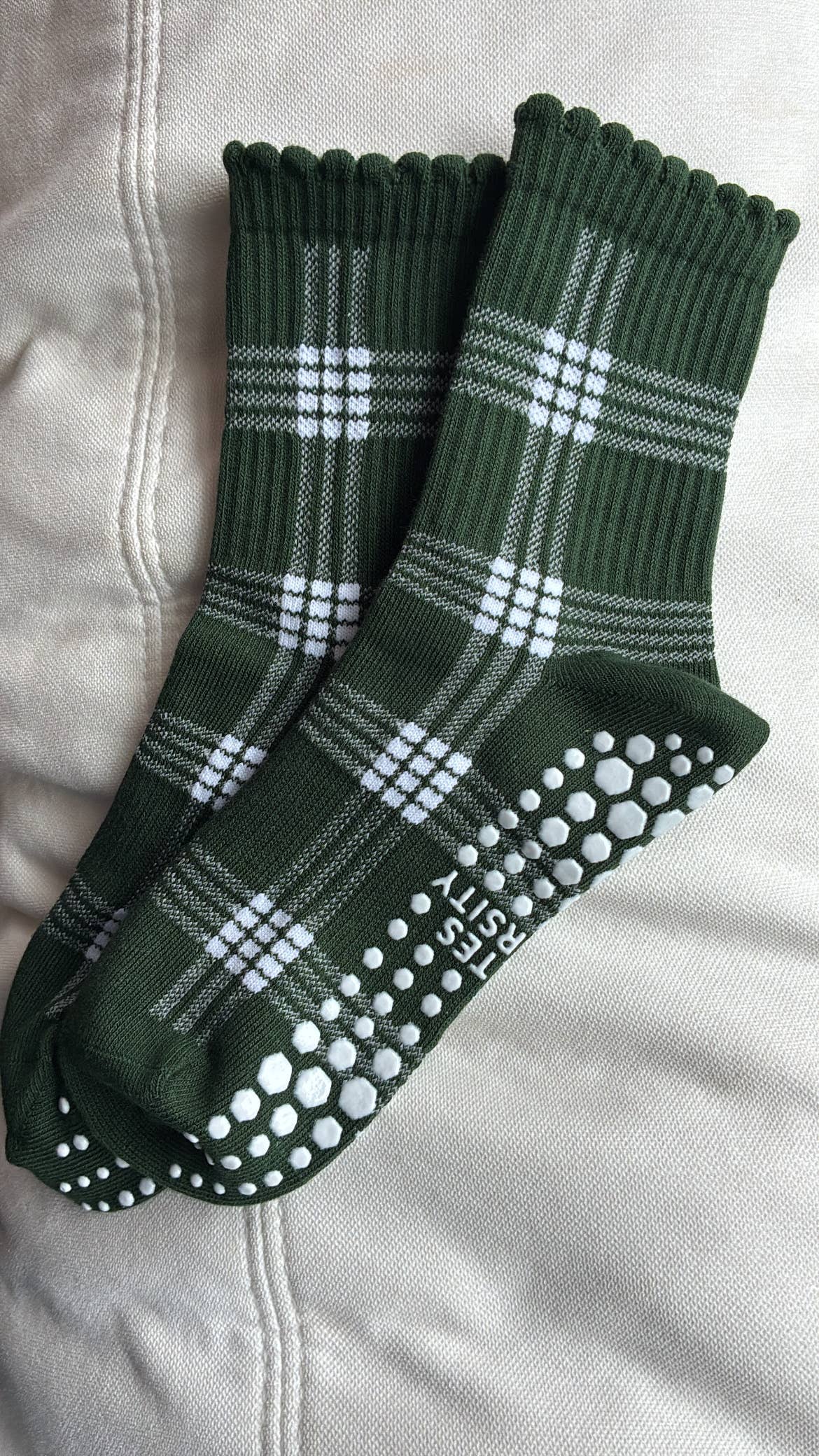 BROOKLYN PLAID GREEN grip socks by Pilates University 1883 — product image 4