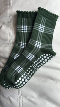 BROOKLYN PLAID GREEN grip socks by Pilates University 1883 — product image 4