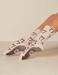 Lucky Honey Tall Tube Print Grip Sock - Ballet Bows