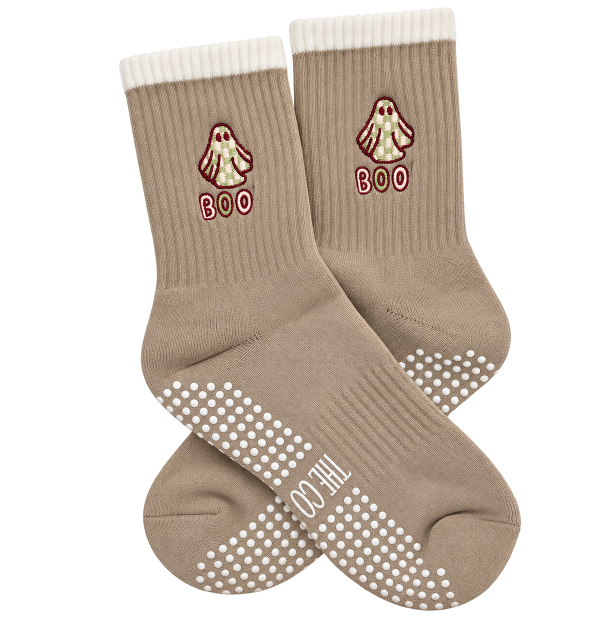 Boo Halloween grip socks with cream cuff and non-slip sole