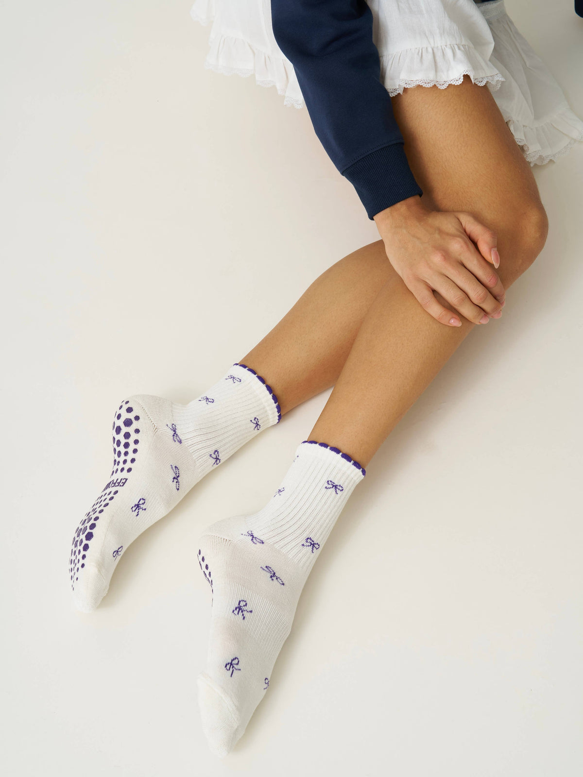 🎀 Mini Bow Petal Grip Sock - Indigo