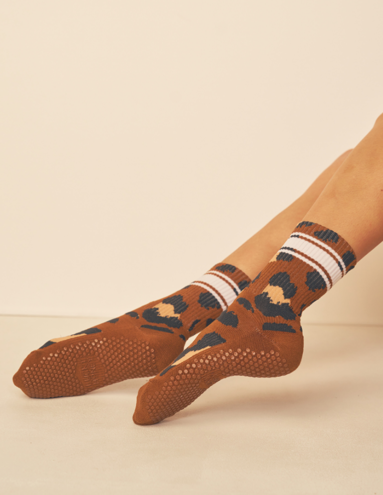 Lucky Honey Wild Side Crew grip socks — animal-print product photo 4