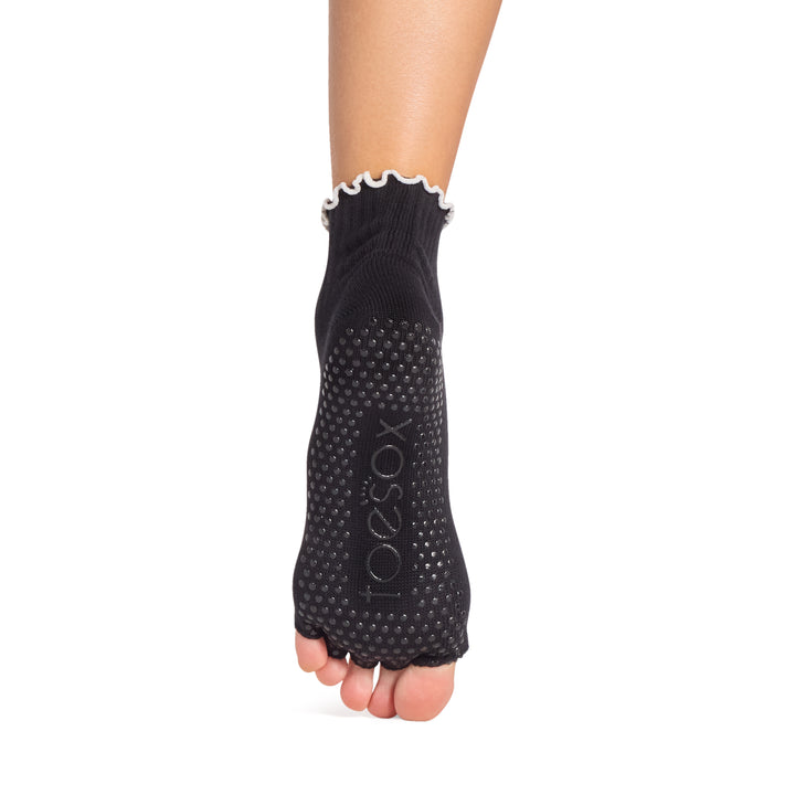 ToeSox Half Toe Melody Ebony ruffle grip sock sole view