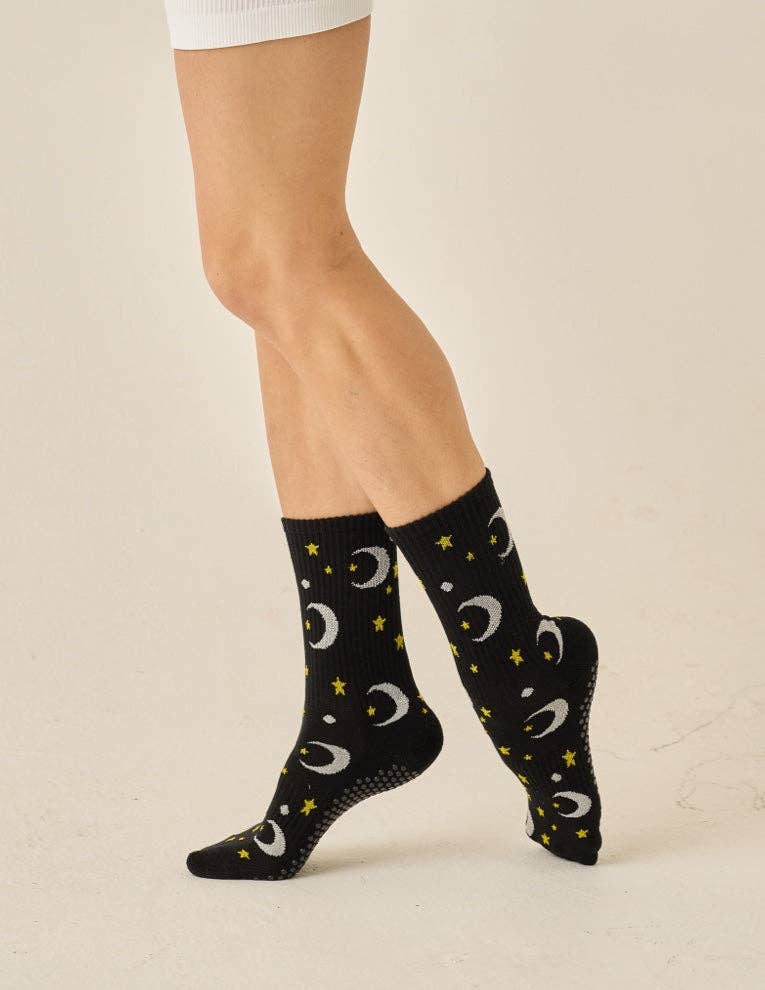Lucky Honey Tall Tube Print Grip Sock - Sky Black