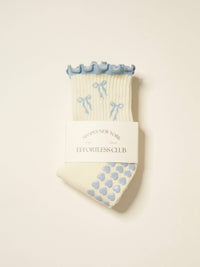Effortless Club Bow Ruffle Grip Sock - Dusty Blue