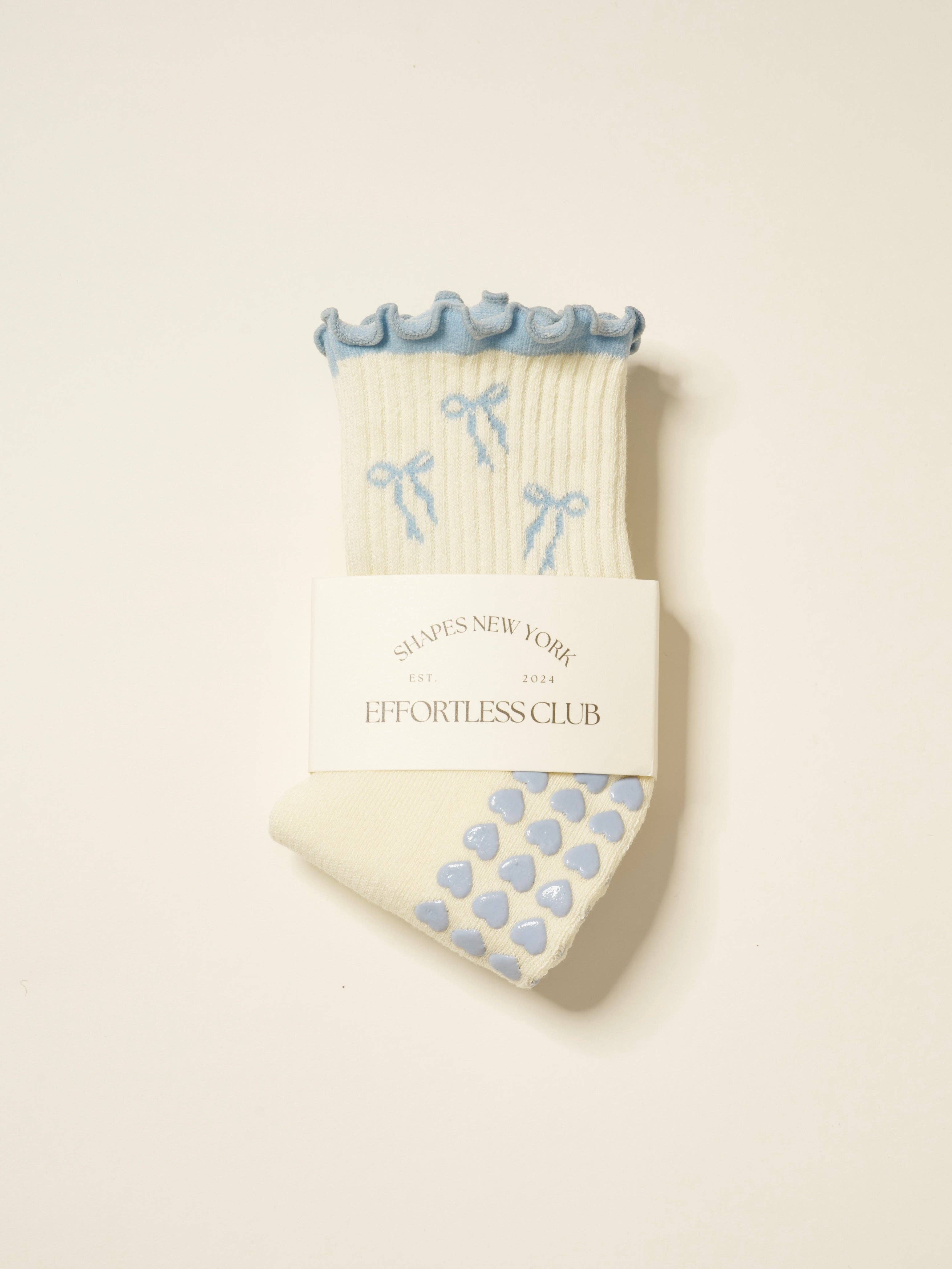🎀 Bow Ruffle Grip Sock - Dusty Blue