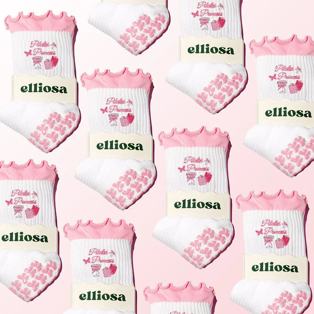 Elliosa Pilates Princess white socks with pink statement embroidery