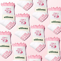 Elliosa Pilates Princess white socks with pink statement embroidery