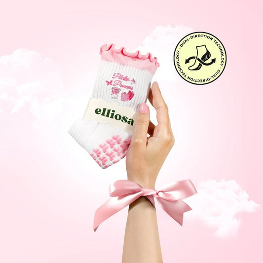 Elliosa Pilates Princess white and pink dual-direction grip socks