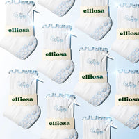 Elliosa Wifey grip sock bow and embroidery detail