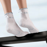 Elliosa Wifey white grip socks with bridal embroidery and bow