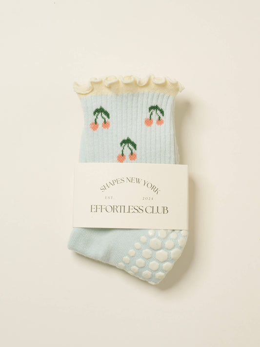 🍒 Cherry Ruffle Grip Sock – Baby Blue