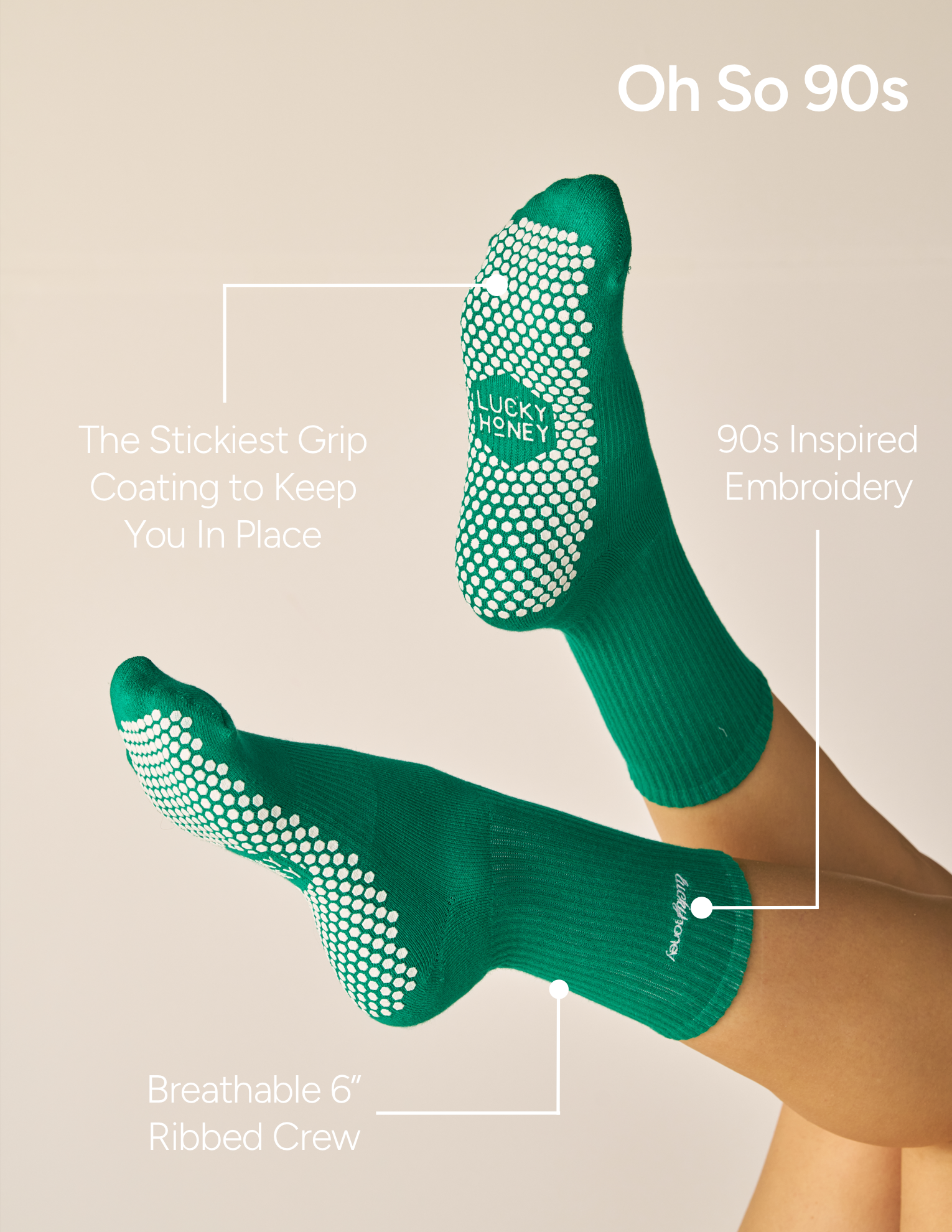 The 90s Crew Grip Sock - Court Green