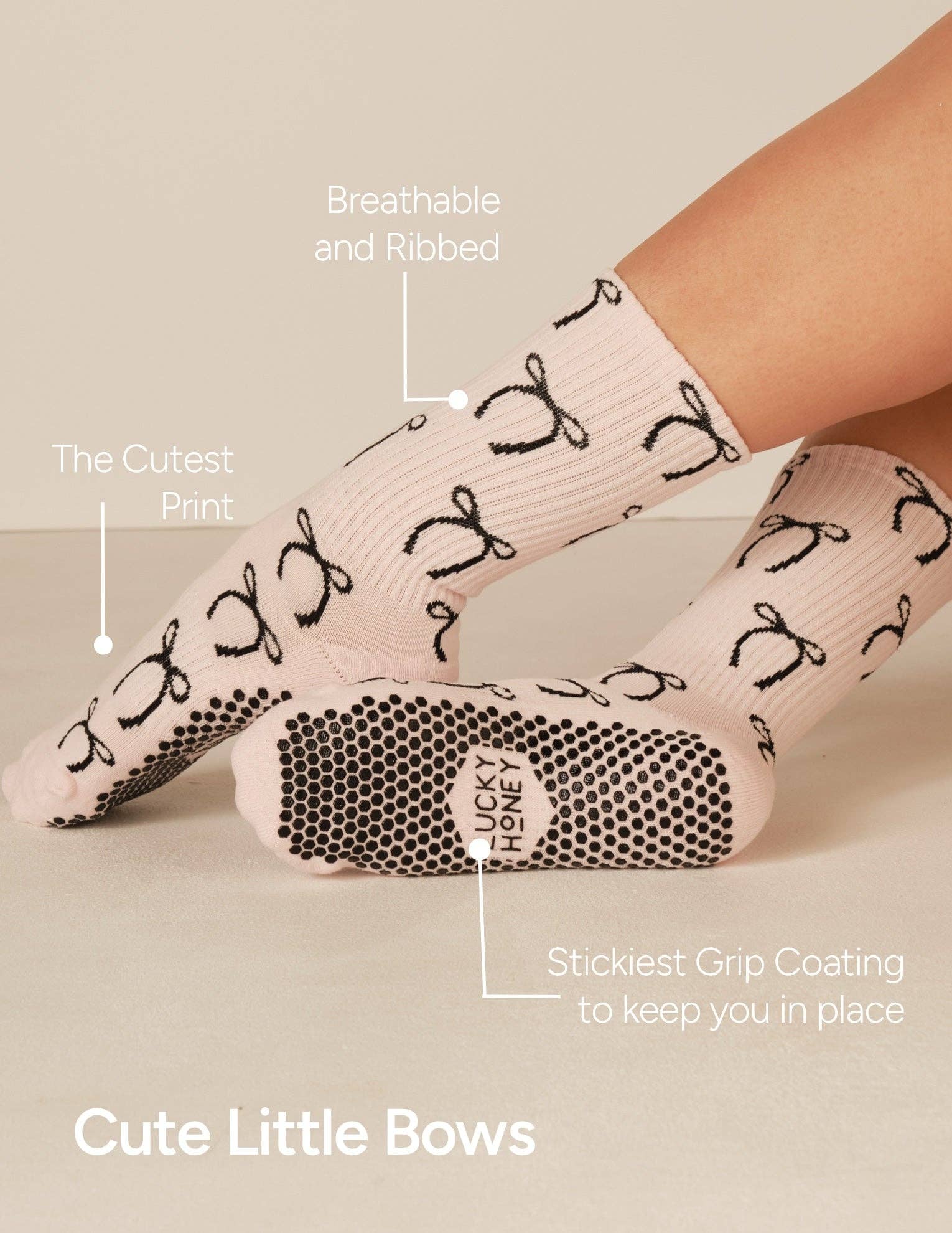 The Tall Tube Print Grip Sock - Ballet Bows