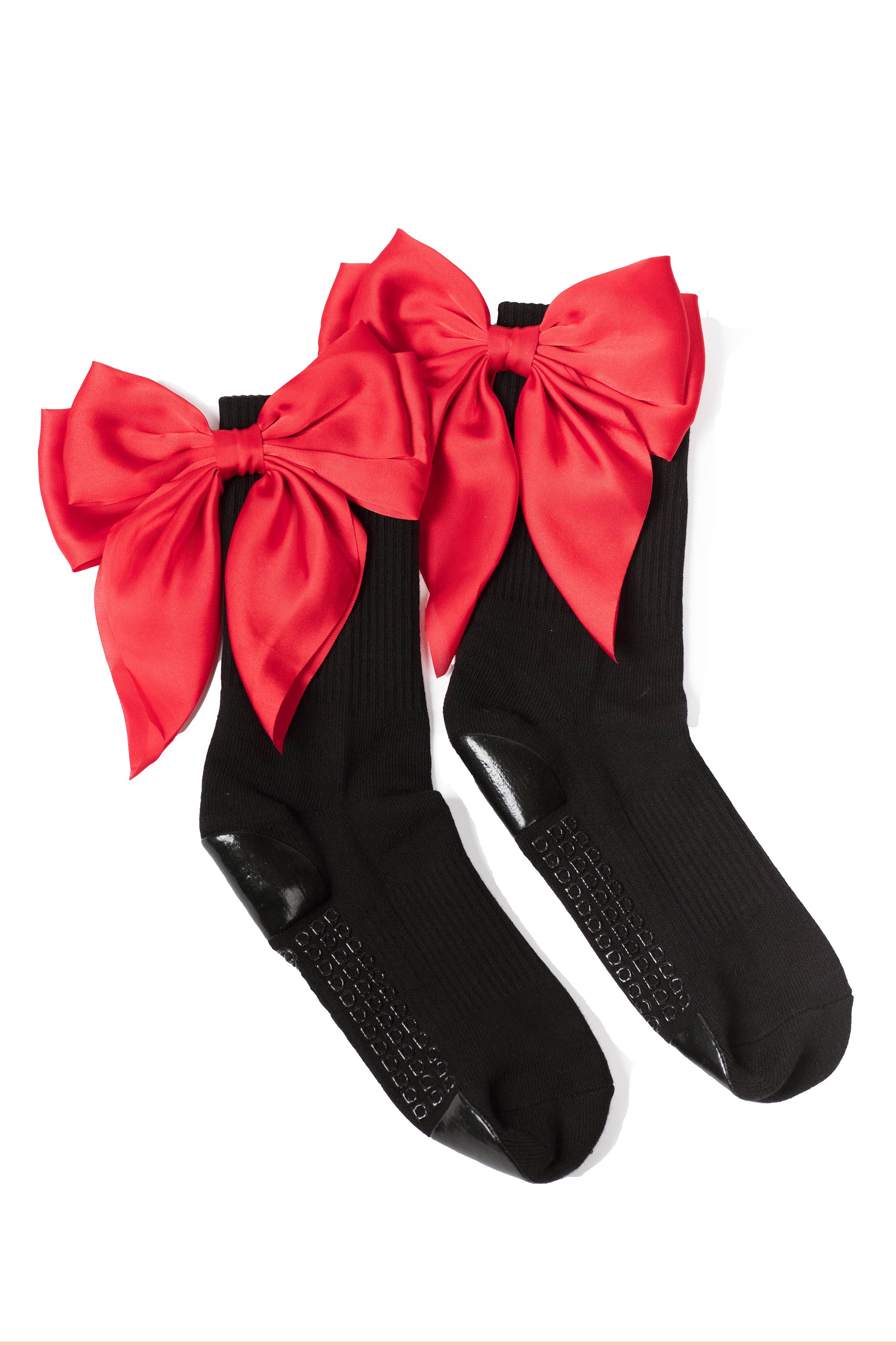 Anna Grip Sock (Black with Red Bows)