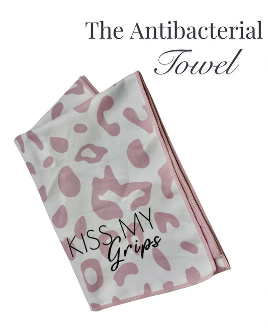 Kiss My Grips reversible Pink and Pink Leopard workout towel