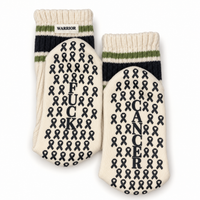 Linda's Warrior Fuck Cancer grip socks showing ribbon grips and sole message
