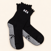 Maison Joie Ghost Ruffle black grip socks with embroidered ghosts and pink bow