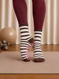 Pilates People Brown & Cream Stripes Grip Socks official image 3