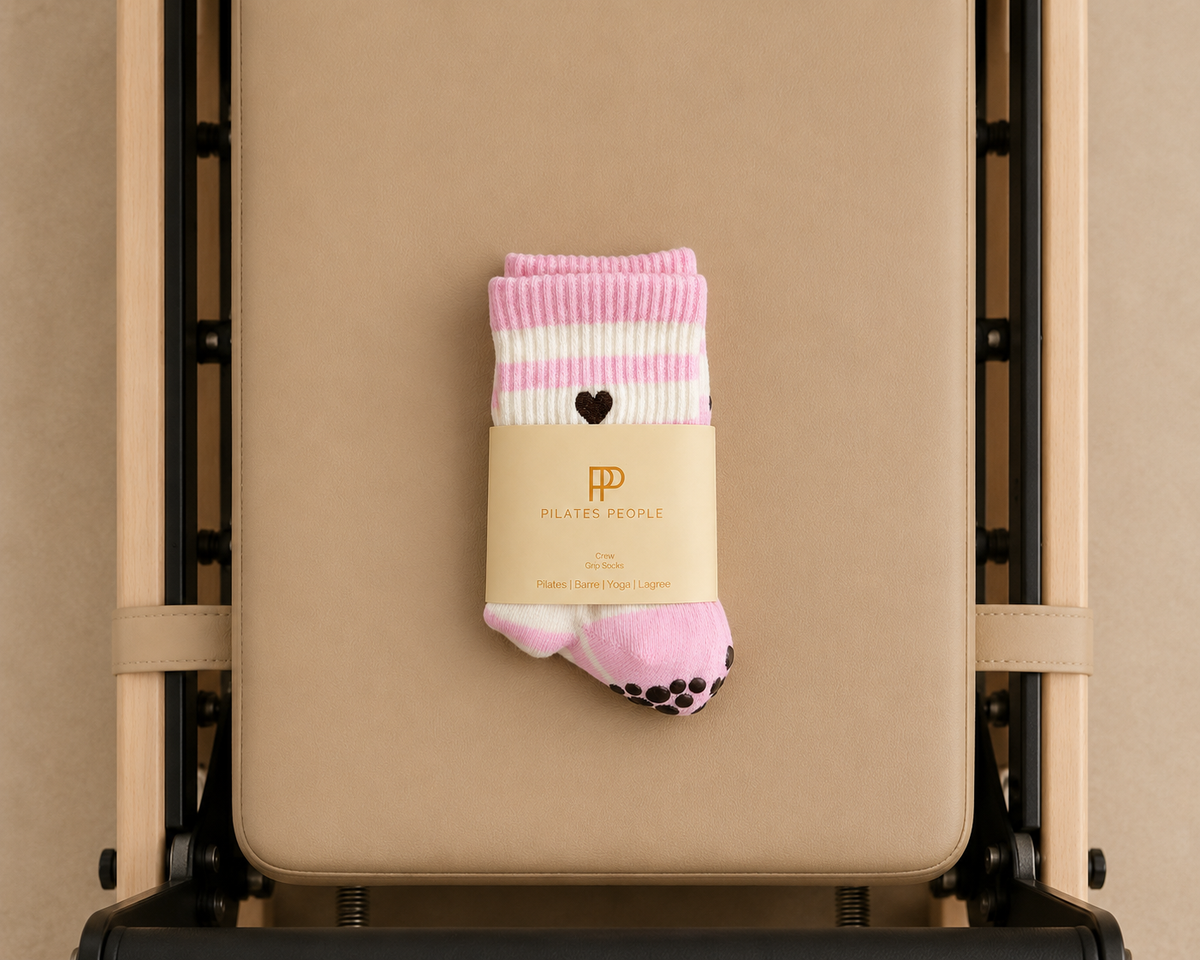Pilates People Pink & Cream Stripes Grip Socks official image 6