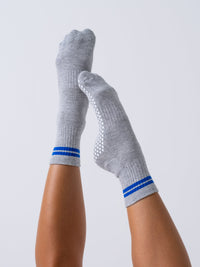 Reformer Loops Grey and Blue Stripe quarter grip socks product view