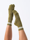 Reformer Loops Olive and Cream Stripe quarter grip socks product view