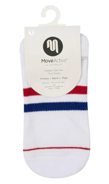 Classic Low Rise Grip Socks - Polo Stripe White
