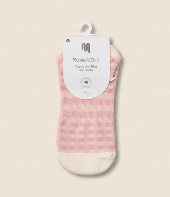 Low Rise Grip Socks - Gingham Frill Rose