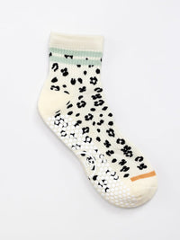 Animal Print Black quarter grip socks flat lay