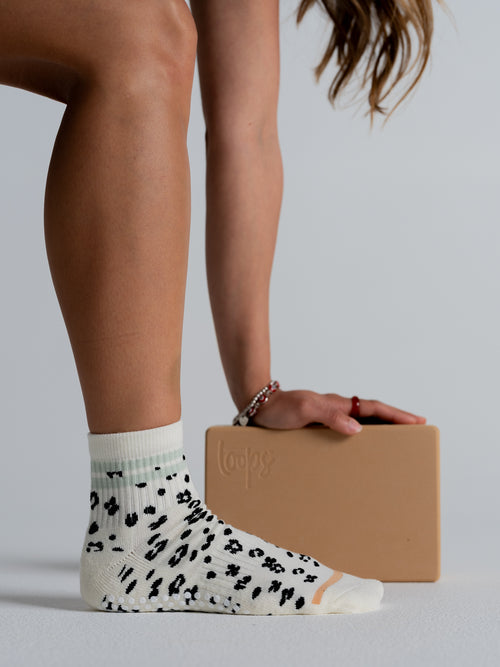 Animal Print Black grip socks with yoga block