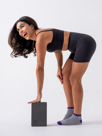 Fright Club Purple grip socks with yoga block
