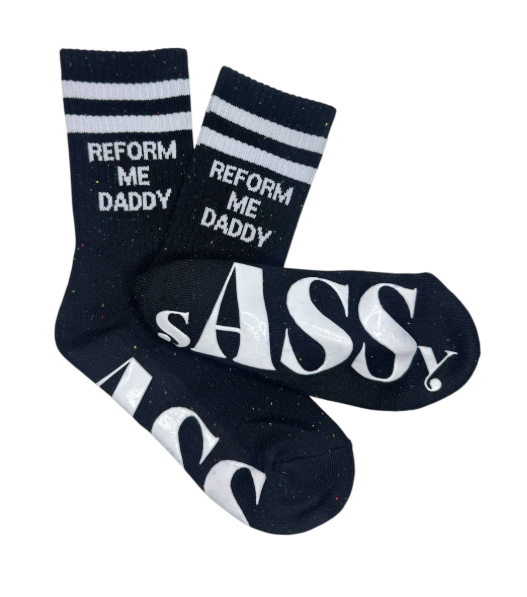 💋 🖤 Reform Me Daddy Grip Socks – Black Multi Thread