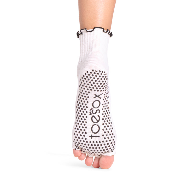 ToeSox Half Toe Melody Sandy ruffle grip sock sole view
