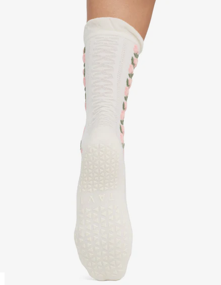 Jess Knitted Ruffle Grip Socks: Coconut Blooms