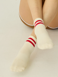 Lucky Honey Boyfriend Grip Sock - Off White with Red Stripes