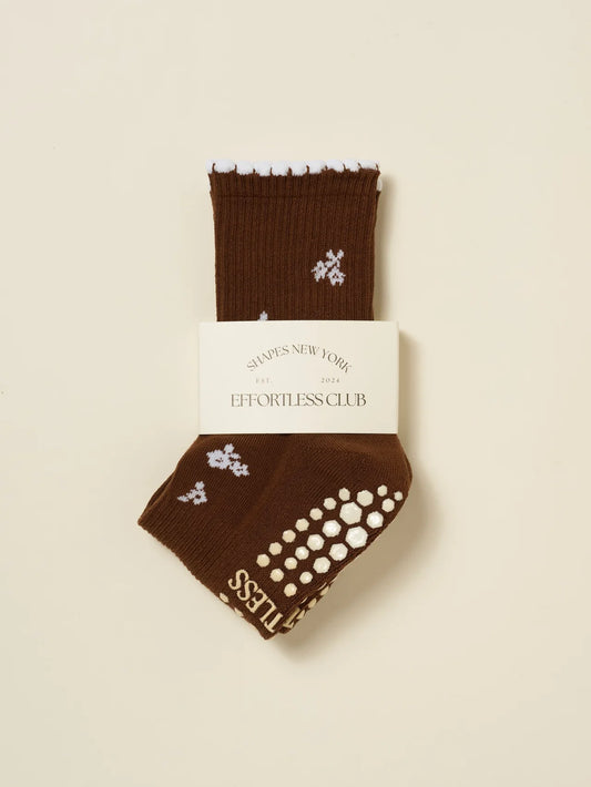 ❄️ Snowflake Petal Grip Sock – Chocolate
