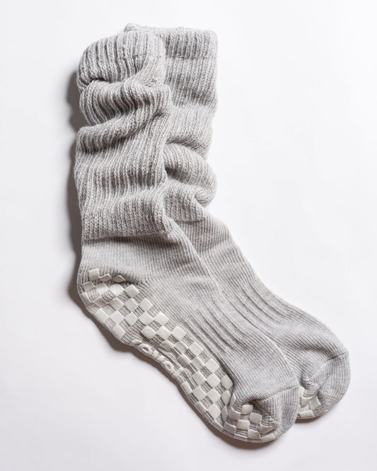 The Slouch Grey grip socks by Revel Athletic, product view