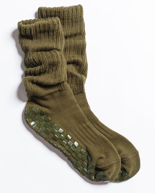 The Slouch Olive grip socks by Revel Athletic, product view