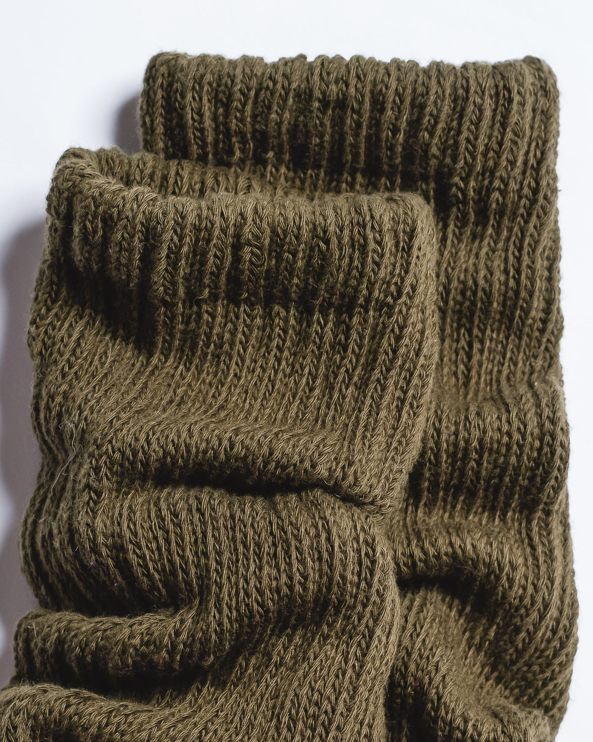 Close-up of The Slouch Olive ribbed knit grip socks
