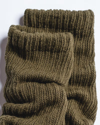 Close-up of The Slouch Olive ribbed knit grip socks
