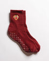 The Sweetheart burgundy grip socks by Revel Athletic, product view