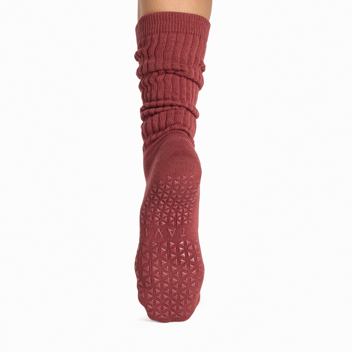 Tavi Stacy slouch grip sock in Terra Rouge, grip sole view