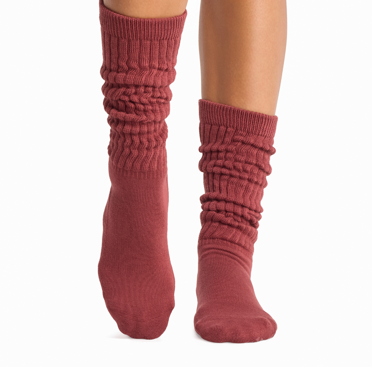 Tavi Stacy slouch grip socks in Terra Rouge, front view