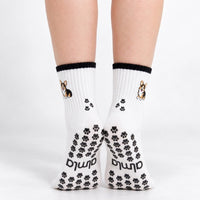 Tri Color Corgi Grip Sock studio lifestyle image
